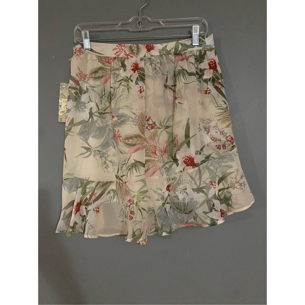 Chelsea & Violet Boho Tropical Floral Ruffle Faux Wrap Mini Skirt Large NWT